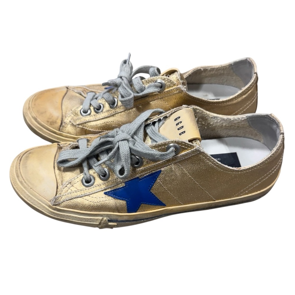 Authentic VStar2 Golden Goose Women’s Gold Sneakers with Blue Stars, Size 8 - Picture 3 of 8